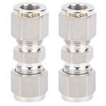 316 Stainless Steel Compression Tube Fitting, Union, Straight Adapter Tube Double Ferrule Pipe Fitting Adapter for Pipe(2Pcs)(Ф1/4)