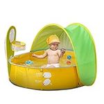 Baby Beach Tent, Portable Baby Play Pool Tent Children Ball Pit Tent Paddling Pool UV Protection Beach Sun Shelter with Basketball Hoop