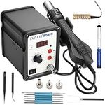 TXINLEI 858D 110V Solder Station, Digital Display SMD Hot Air Rework Station Solder Iron Kit Heat Gun, Tweezers, Desoldering Pump