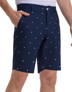 M MAELREG Golf Shorts Men Print Quick Dry 9" Stretch Lightweight Water-Resistant Flex Flat Front Fashion Mens Shorts Casual, Navy White Patriotic Star, 34 Short