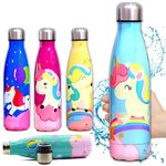 S4SQUARE ENTERPRISE ® 500mL Insulated Stainless Steel Unicorn Themed Water bottle for School, Office & College Girls (Multicolour) (Pack of 1)