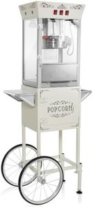 Olde Midway Movie Theater-Style Popcorn Machine Maker with Cart and 8-Ounce Kettle - Cream, Vintage-Style Popper on Wheels