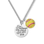 Sportybella Softball Necklace, Softball Jewelry - She Believed She Could So She Did Pendent - Perfect Softball Player Gifts, Rhinestone, Rhinestone