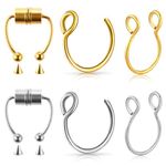 Yolev 6 Pieces Nose Rings Fake Nose Ring Magnetic Septum Fake Nose Ring Hoop Stainless Steel Inlaid Jewelry Horseshoe Faux Clip Nose Ring on Non-Pierced Nose Ring for Women Men