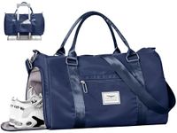 FIORETTO Womens Gym Sports Bag Travel Bag with Shoes Compartment & Wet Pocket, Weekend Overnight Duffle Hospital Bag Carry On Bag Holdall for Travel Swimming Navy Blue