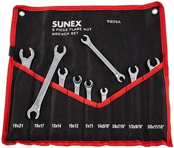 Sunex Tools 9809A Flare Nut Wrench Set, 1/4"x5/16" - 5/8" - 11/16", 9mm x 11mm - 19mm x 21mm, Fully Polished, 9-Piece (Includes Roll-Case), SAE & Metric