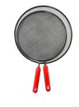 2PC Set Black Splatter Screen Guard for Frying Pan Stops 99% of Hot Oil Splash Protects Skin from Cooking Iron Skillet (24-28cm), (Black(Red Handle))