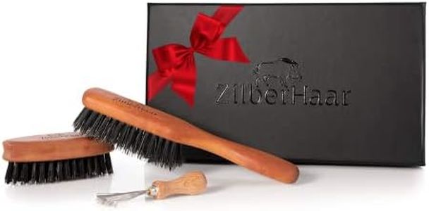 ZilberHaar - Beard Brush Grooming Kit for Men - 1 Beard Brush + 1 Pocket Brush + 1 Brush Cleaner Tool - Soft Boar Bristles and Pearwood - Stubbles and Short To Medium Beards - Distributes Balm & Oil
