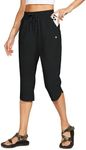 WILLIT Women's Swim Capris Pants Quick Dry Swimming Board Beach Athletic Capris with Pockets Lightweight UPF 50+ 18" Black L