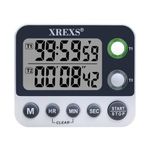 XREXS Digital Dual Kitchen Timer, Cooking Timer, Magnetic Timer, Adjustable Alarm Volume Count Up/Countdown Timer, Memory Time, Loud Alarm, Digital Timer for Kitchen/Meeting/Class (Battery Included)