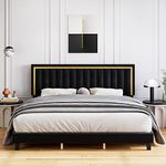 Senfot King Size Platform Bed Frame, Velvet Upholstered Bed with Adjustable Tufted Headboard and Heavy Duty Metal Mattress Foundation Wood Slats No Box Spring Needed in Black