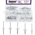 Swpeet 125Pcs 3/16" 1/8" 5/32" Large Flange Aluminum Blind Rivets Kit, Silver Pop Rivets Open End Type Pop Rivet for Indoor and Outdoor Use