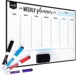 Cinch Magnetic Dry Erase Weekly Calendar Whiteboard for Fridge 17"x12" - 4 Fine Tip Markers and Large Eraser with Magnetic Weekly Planner for Fridge - Weekly Dry Erase Board for Fridge Planner