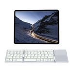 Wigearss Universal Foldable Wireless Keyboard with Touchpad Tri- Folding Portable for Android, Windows System Laptop Tablet Smartphone Device - Silver White