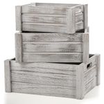 Hacaroa 3 Pack Wood Crates with Handles, Rustic Nesting Storage Container Box Decorative Wooden Basket Bins for Fruit, Vegetable, Home, Laundry, Farmhouse, 3 Sizes