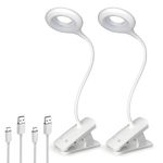 HECDSTLY 2 Pack Clip on LED Reading Light, 25 Models USB Rechargeable Bed Lights with Large Clamp for Headboard, Eye Protection Cordless Lamp for Bedframe Table Beside Desk Home Office