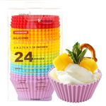 Katbite Silicone Cupcake Baking Cups 24 Pack, Heavy Duty Silicone Baking Cups, Reusable & Non-Stick Muffin Cupcake Liners for Party Halloween Christmas (Rainbow Color 24)