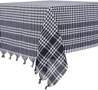 DESTALYA Checkered Tablecloth 63 Inch or 160 cm Picnic Blanket | 100% Cotton Buffalo Check Plaid Gingham Rustic Style | Linen Table Cover for Kitchen (Black and White)