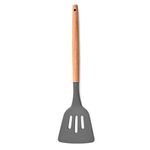 Spatlus Woodtula Silicone Slotted Spatula Turner,Heat Resistant up to 445°F, BPA Free, Food Grade Wooden Handle Nonstick Flipper for Fish, Eggs, Omelets 32 cm