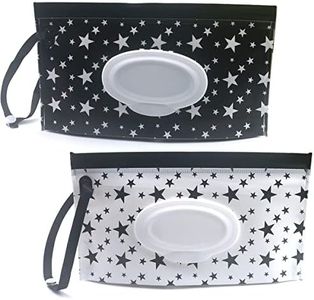 Baby Wipe Dispenser,Portable Refillable Wipe Holder Wipe Dispenser Bag Reusable Travel Wet Wipe Pouch (black & white stars)