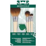 EcoTools Core Five Makeup Brush and Sponge Kit, For Eyeshadow, Blush, Bronzer, Eyeliner, & Foundation, Makeup Blending Sponge For Liquid & Cream Products, Vegan & Eco-Friendly Kit, 5 Piece Set