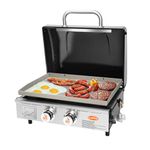 Hisencn Portable Flat Top Grill Propane Gas Grill for Outdoor, Camping, Tabletop, Kitchen, Tailgating, RV - 348 sq. in. Heavy Duty & 24000 BTUs Griddle for BBQ Grill, 22 Inch with Hood, with Carry Bag