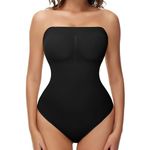 Zeecaro Strapless Shapewear Thong for Women Tummy Control Tube Top Bodysuits One Piece Leotard, Black（brief）, Large