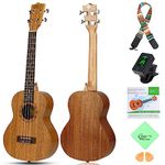 Hricane Soprano Ukulele 21inch Ukelele for Beginners, Professional Mahogany Ukele Hawaiian Uke UKM-1 with Gig bag & Tuner & Strap & 4 Aquila Strings & Pick & Cleaning Cloth