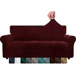 CHELZEN Velvet Couch Covers 3 Seater Thick Stretch Sofa Covers for Dogs Pets Non-Slip Sofa Slipcover Washable Furniture Protector for Living Room (3 Seater, Wine Red)