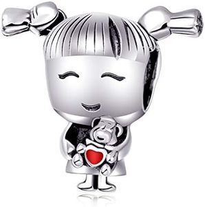 Lucky Girl/Boy Charm 925 Sterling Silver Family Charm Grandma Grandapa Little Girl/Boy Bead fit Woman Bracelets (Girl with Pigtails)