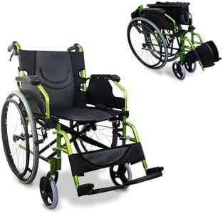 Mobiclinic®, Bolonia, Fauteuil roulant, Pliable et léger, Aluminium, Dossier pliable et divisible, Repose-pieds amovible, Repose-pieds pliables, Accoudoirs pliants, Fauteuil roulant pour adultes, Vert