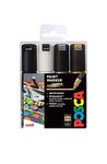 POSCA PC-8K Permanent Marker Paint Pens. Chisel Tip for Art & Crafts. Multi Surface Use On Wood Metal Paper Canvas Cardboard Glass Fabric Ceramic Rock Pebble Stone Porcelain. Set of 4 Mono Colours