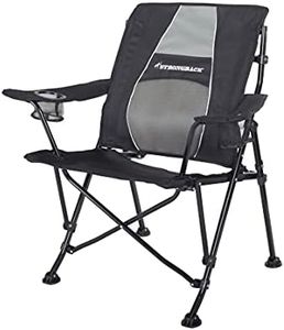 Armurillo Strongback Guru Black - Ergonomic Foldable Camping Chair with Lumbar Support, 50 cm-wide chair, armrests, drinks holder