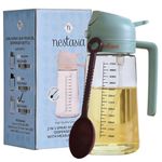 Nestasia 2 in 1 Oil Sprayer & Dispenser Glass Bottle for Kitchen (470ml) - Vinegar & Olive Oil Bottle with Measuring Spoon for Healthy Cooking, Salad Dressing, Air Fryer, BBQ & Grilling (Sage Green)