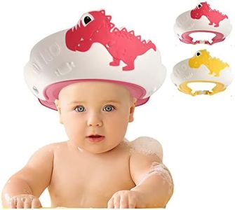FUNUPUP 2 Pack Kids Shower Cap, Adjustable Toddler Hair Washing Bathing Cap Shield Visor Shampoo Cap Protect Baby Eyes (Dinosaur Red + Dinosaur Yellow)