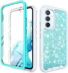 TJS Compatible for Samsung Galaxy A15 5G Case, with [Built-in Screen Protector], Full-Body Drop Protector Cover Glitter Bling Cute Girls Women Design Hybrid Phone Case (Teal)