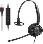 Arama USB Headset with Microphone for PC Laptop, Mono Wired Computer Headphone with Noise Cancelling Mic & In-line Control for Business Home Office Call Center Online Class Skype Zoom