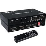 Etzin 4K 60Hz HDMI Matrix Switcher 4x2 2x4 HDMI Switcher Splitter 4 in 2 Out with Optical + 3.5mm Audio Out Extractor with IR Remote EPL-939H