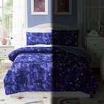 Kaleido Space Comforter Set with Bedding - 5 Pieces Twin Bed in a Bag with Comforter, Sheets, Pillowcase & Sham - Glow in The Dark Galaxy