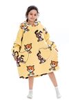 Oversized Hoodie Blanket, Wearable Sweatshirt Blankets Soft Flannel for Big Boys Girls Teenagers 7-14 Cozy Warm Giant Hooded Sweater with Front Pocket Cats Dogs