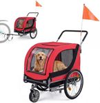 Giantex 2-in-1 Dog Bike Trailer & Pet Stroller for Large Dogs – Foldable Pet Carrier Cart with Front Caster & 2 Air-Filled Tires, Breathable Mesh, PVC Rain Cover, 176 lbs Capacity (Red)