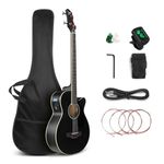 GLARRY Full Size Acoustic Electric Bass Guitar Beginner Kit, Cutaway 4 Strings Electric Acoustic Bass Guitar w/Inbuilt Tuner, Bag, Strap, Picks, Strings, Basswood Bass Guitarra, Matte Black