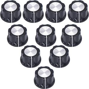 Taiss 10pcs Potentiometer Knobs,Rotary Knobs,Silver Tone Top Switch Knob for 6.4mm / 0.25" Shaft Hole .Volume Control Rotary Knobs Top Diameter: 23mm Black A03-6.4mm