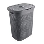 Addis Faux Rattan 50 Litre Family Laundry Clothes Washing Hamper Bin with Lid, Charcoal Grey