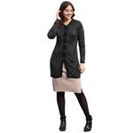 Monte Carlo Womens Black Self Design Round Neck Full Sleeve Cardigan (1243652RN-2-42)