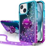 Silverback for iPhone 15 Plus Case, Liquid Holographic Sparkly Glitter Case with Stand and Lanyard, Women Girls Bling Diamond Ring Shockproof Protective Cover for iPhone 15 Plus 6.7''- Purple