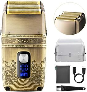 VGR Rasoir électrique pour homme – Rasoir en aluminium décoloré – Étanchéité IPX6 lavable – Machine à raser rechargeable sans fil pour tête chauve, barbe, visage – Idéal pour barbier ou usage