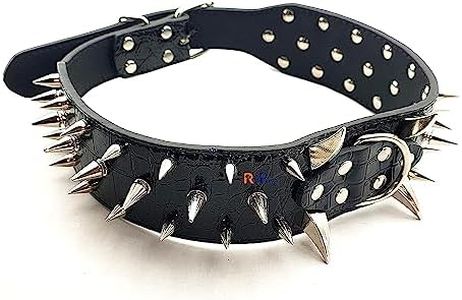 Pups&Pets Dog Adjustable Spiked Leather Collar|Stainless-Steel Sharp Spike Studded Collar With D-Ring|3.0" Width Triple Line Spike Neck Collar Belt For Large Dogs - 1Pcs (X-Large),71X5 Cm