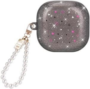 DiyGody Custodia Compatibile con Samsung Galaxy Buds 2/Buds Pro/Buds 2 Pro/Buds Live/Buds FE, Cover Protettiva AntiGraffio Antiurto in Silicone Trasparente con Portachiavi in Perla per Donne - Stella
