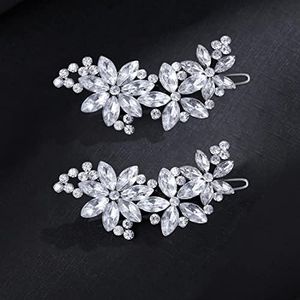 Goledwedy Crystal Flower Bridal Hair Clips(2 packs)Rhinestone Wedding Hair Clips For Brides